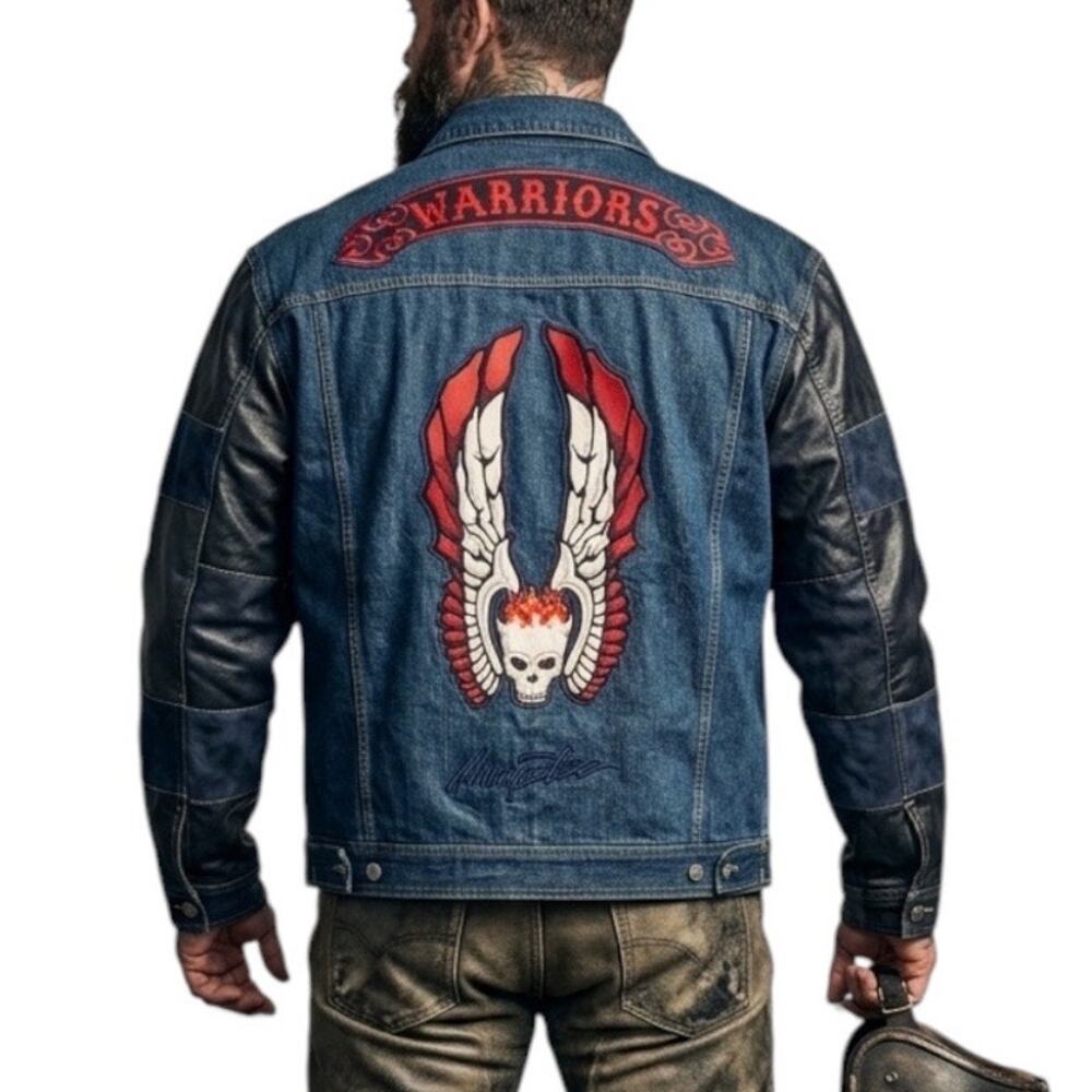 VTG Y2K 90s Grail Johnny Blaze The Warriors Denim Jacket Leather Patchwork XXL